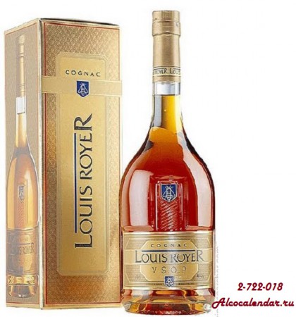 Louis Royer VSOP 40% Франция. изысканный коньяк, тонкий, чувственный вкус которого подчеркивает его гармонию и превосходный баланс. Луи Руайе VSOP обладает ароматом, свойственным для хорошо выдержанных коньячных спиртов. 1L-2800